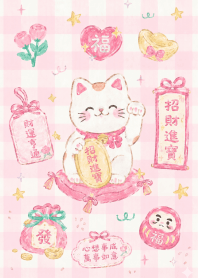 黃 可愛的招財貓貓