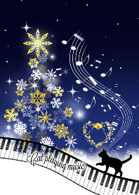 Cat Playing Music Piano X'mas Blue Ver.