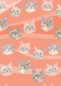 Whimsical Cats2 on red & yellow JP
