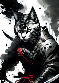 Ink wash cat samurai 88137D