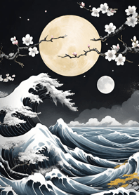 浮世絵 山海桜、月 fRGAH