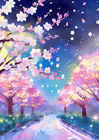 Beautiful night cherry blossoms#1003