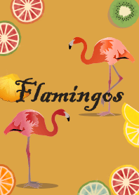 Flamingos + mango yellow