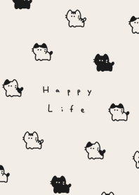Small Cats (pattern)-beige black.