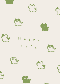Small Cats (pattern)-beige green.