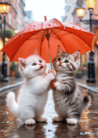 Cute Kittens on Rainy Day V.1