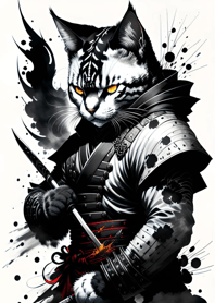 Ink wash cat samurai 95fDed