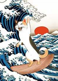 우키요에 서핑 고양이 6.0 파란색과 흰색