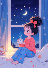 夜空下床上的女孩 V.1