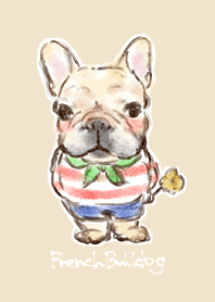 hand painted watercolor french bulldog.