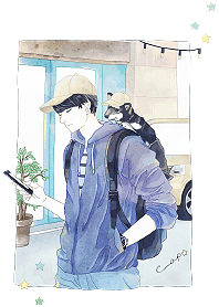 キャップ男子と黒柴