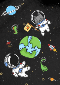 Cat, Dinosaur, and Astronaut in Galaxy
