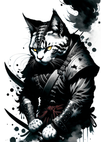 Ink wash cat samurai 5AbA23