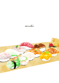 Sushi drawn in watercolor.