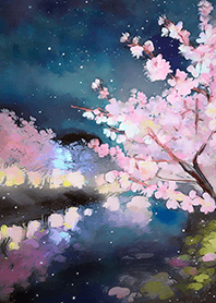 Beautiful night cherry blossoms#1599