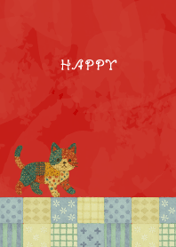 Cat Stuffed07 on red & beige