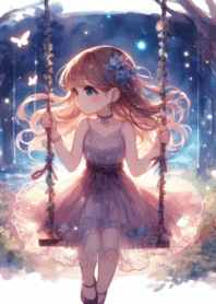 Anime girl sitting on a swing