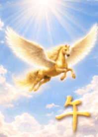 Gold Pegasus gallops through the sky