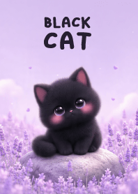 Cute Black Cat In Lavender