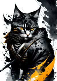 Ink wash cat samurai 08501e