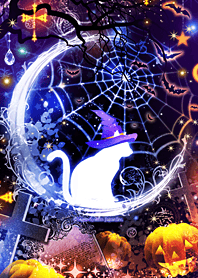 ハロウィンと三日月と猫