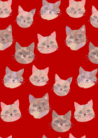 Whimsical Cats on red & beige