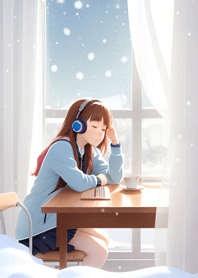 窓辺の少女 - 冬の雪 2