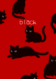Round Black Cat3 on red & beige