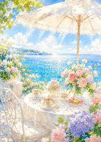 Blue Floral Tea Terrace by the Sea