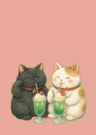 W & B Beckoning Cats on p & b