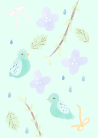 鳥と花と雨