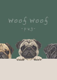 ワンワン！- パグ -ダスティダークグリーン
