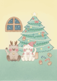 Christmas day & Cute cat (Green)