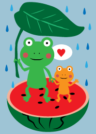 Watermelon and good friend frogs