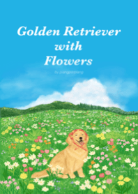 Golden Retriever with Flowers