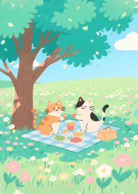A pair of cats having a picnic JP