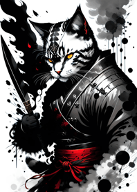 Ink wash cat samurai ba4033