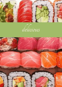 Delicious sushi on moss green