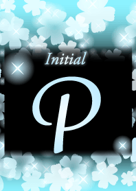 【P】イニシャル❤️お花-水色×黒-