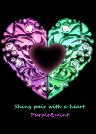 Shiny pair with a heart Purple&mint