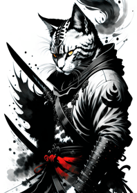 Ink wash cat samurai 0f2Eb9