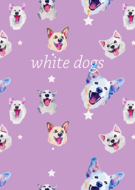 white dogs on light purple JP