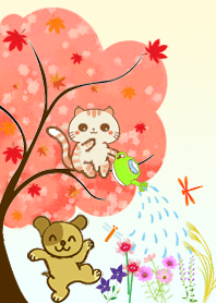 cat and dog and flower and tree-autumn