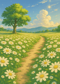 Daisy Meadow Under Warm Sun