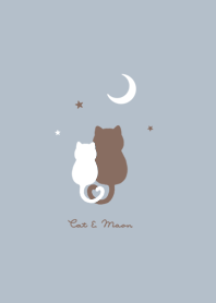 ネコと月. ブルーベージュ。