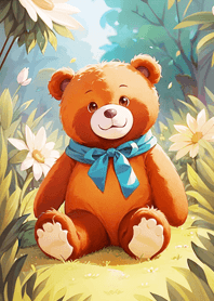 花園裡的可愛微笑泰迪熊