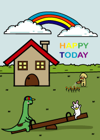 Happy dino playing on the swing.2