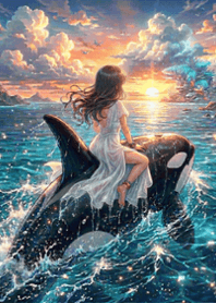 stampAI-killer whale and girl-rgGvDp