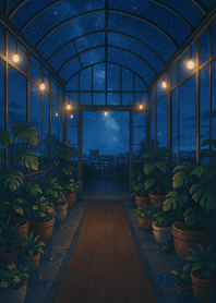 Night Greenhouse Under Starry Glow