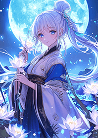 Mysterious girl under the full moon